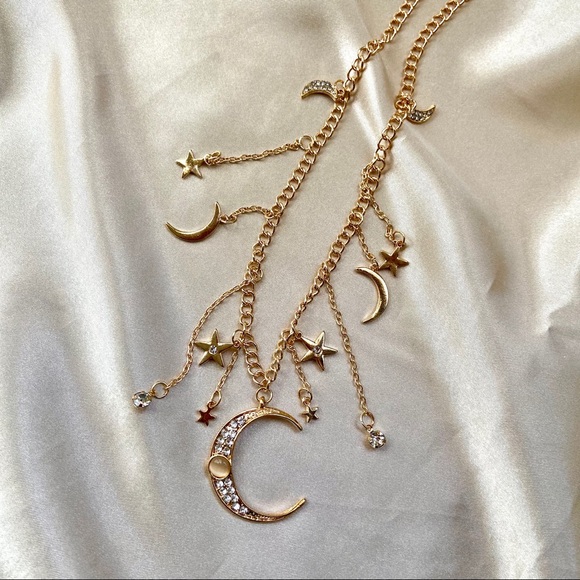Moon and Star Charm Necklace Choker - Picture 4 of 13
